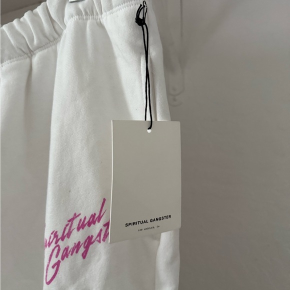 NWT Spiritual Gangster 100% Cotton White Joggers with Pink Retro Logo - Picture 4 of 8